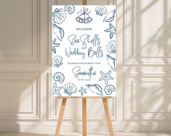 Seashells & Wedding Bells Bachelorette Welcome Sign Template, Beach Bach Welcome Sign Martini Bachelorette Decor Seashells and Wedding Bells