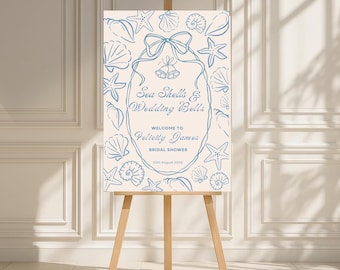 Seashells & Wedding Bells Welcome Sign Template, Seashells, Bachelorette Party Decor