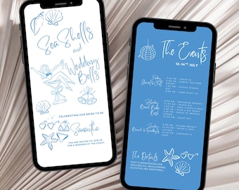 Seashells and Wedding Bells Bachelorette Itinerary Template, Beach Bachelorette Party Invitation, Coastal Last Toast Digital Invite