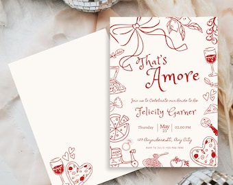 That's Amore Bridal Shower Invitation, Whimsical Hand Drawn Engagement Party Decor, Italian Theme Bachelorette Party Printable Invite