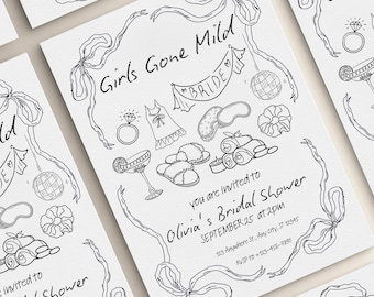 Girls Gone Mild Bachelorette Invitation, Slumber Party Bridal Shower, Spa Day Bach Party, Gone Mild Hen Do Weekend, Gone Mild Pajama Party