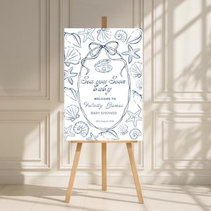 Sea You Soon Baby Shower Welcome Sign Template, Editable Baby Shower Sea You Soon Sign, Coastal Blue Gender Neutral Seaside Baby Shower