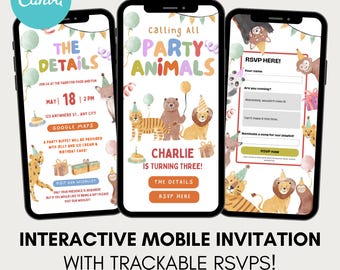 Calling All Party Animals Digital Invitation with RSVP, Party Animal Birthday Invite, Animated Safari Kids Invitation, Zoo Animal Birthday
