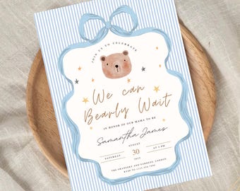 We Can Bearly Wait Baby Shower Invite, Editable Brown Bear Baby Shower Digital Invitation, Editable Teddy Bear Baby Shower Theme