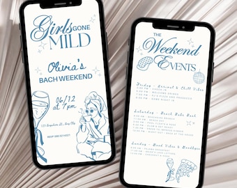 Girls Gone Mild Bachelorette Invitation Template, PJ's & Prosecco Sleepover Invitation, Gone Mild Hen Do Slumber Party, Girls Trip Itinerary