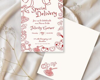 Special Delivery Baby Shower Invitation Template, Ciao Baby Shower, Slice Slice Baby, Cafe Bebe, Italian Theme Pizza Party