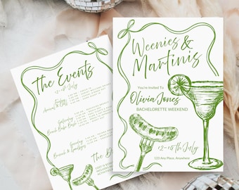 Weenies and Martinis Bachelorette Invitation Template, Weenies & Tinis Printable Invite, Hotdog Martini  Party Weenies tinis birthday invite