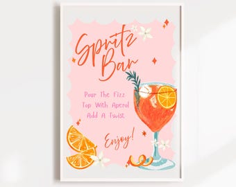Aperol Spritz bar Sign Template, Love at First Spritz Bridal Shower Sign, Aperol Spritz Station Sign, Citrus Theme Decor, Cocktail Bar Sign