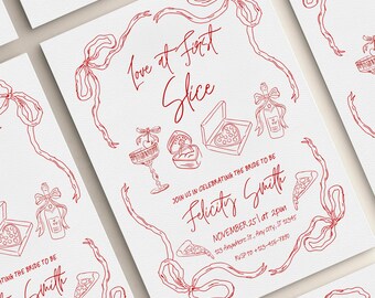 Love at First Slice Bridal Shower Invitation, That's Amore Bachelorette, Whimsical Pizza Party, Italian Pizza Theme Printable Invite