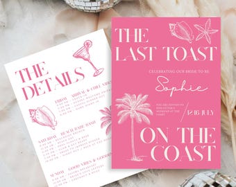 Last Toast On The Coast Bachelorette Invitation, Last Splash, Coastal Bachelorette Weekend, Beach Hen Do Invite, margs and Matrimony