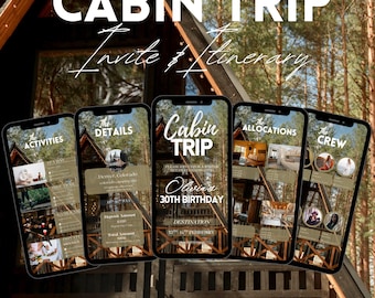 Digital Cabin Trip Itinerary Invitation Template, Birthday Weekend Trip Itinerary, Editable Travel Itinerary, Vacation Itinerary schedule