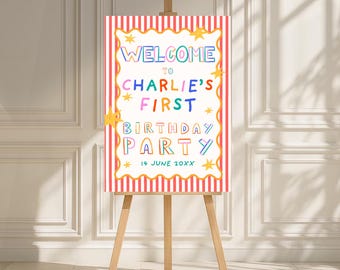 It’s Fun To Be One Welcome Sign, First Birthday Welcome Sign Template, Colorful 1st Birthday Decor, One Is Fun Party Sign, Editable Canva