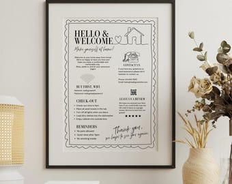 Airbnb Welcome Sign Template, Welcome Sign for Airbnb Hosts, Wifi Password Sign, Vacation Rental Guest Arrival Poster for VRBO, House Rules