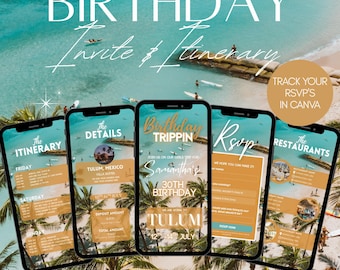 Girls Trip Itinerary Template, Tulum Travel Itinerary, Interactive Travel Planner with RSVP, Digital Vacation Itinerary, Canva Trip Guide
