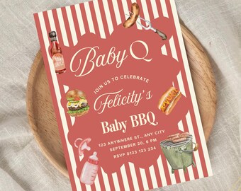 Baby Q Baby Shower Invitation Template, BBQ Baby Shower Invite, Baby Q Gender Reveal, Barbeque Grill Shower, Gender Neutral Invitation