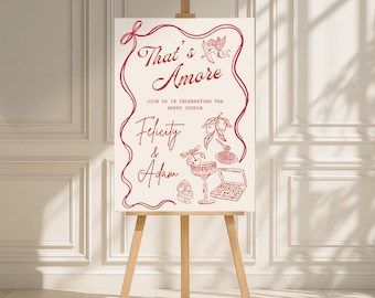 That's Amore Engagement Shower Welcome Sign, Whimsical Hand Drawn Bridal Shower Party Decor, Italian Theme Bachelorette Party Printable Sign