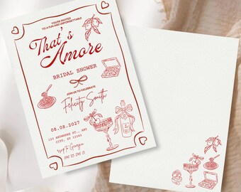Editable That's Amore Bridal Shower Invitation, That's Amore Template, Italian Theme Bachelorette Party Printable Whimsical Hand Drawn