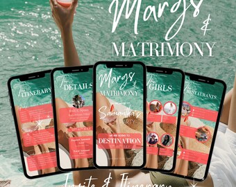 Margs and Matrimony Bachelorette Itinerary Invitation Template, Digital Girls Trip Itinerary Template, Hen Do Itinerary, Vacation Itinerary
