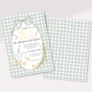 Silly Goose Baby Shower Invitation Template Mother Goose Baby Shower Invite Editable Gender Neutral Baby Shower Mobile Invite Green Gingham