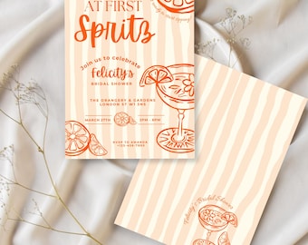 Love at First Spritz Bridal Shower, Aperol Spritz Invitation Template, Citrus Bachelorette Invite, Spritz of Summer Girls Trip Itinerary