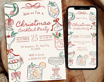 Friendsmas Christmas Cocktail Party Invitation Template, Whimsical Festive Cocktail Holiday Invite