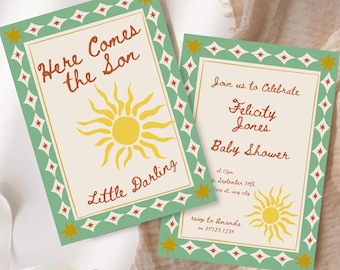 Here Comes the Son Baby Shower Invitation Template, Editable Here Comes the Son Digital Invite, Here Comes the Sun Boy Baby Shower Invite