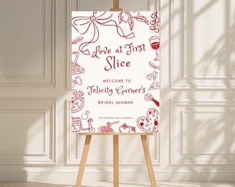 Love at First Slice Bridal Shower Welcome Sign, That's Amore Bachelorette Decor, Whimsical Pizza Party, Italian Pizza Theme Engagement Party