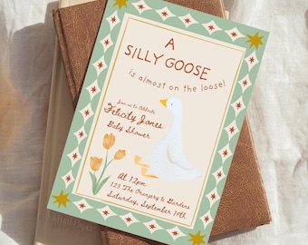 Silly Goose Baby Shower Invitation Template Whimsical Mama Goose Baby Shower Invite Editable Gender Neutral Baby Shower