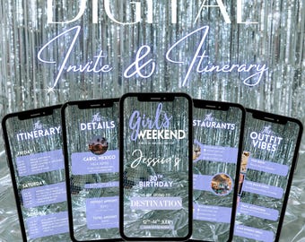 Birthday Trip Itinerary, Girls Trip Itinerary Invite Template, Digital Travel Itinerary, Vacation Itinerary schedule, Travel Guide Template