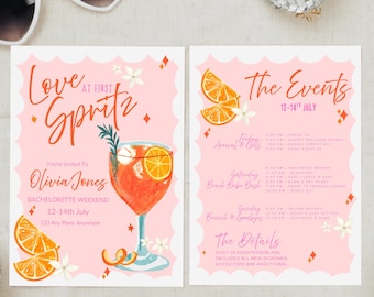 Love at First Spritz Bridal Shower Aperol Spritz Invitation Template, Citrus Bachelorette Invite, Spritz of Summer Girls Trip Itinerary