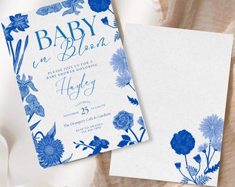 Baby In Bloom Baby Shower Invitation Template,  Editable Baby In Bloom Brunch Invitation, Locally Grown Baby Shower, Spring Flower Invite