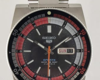 Reloj Seiko Regatta automático vintage, calibre 6119 – Esfera negra, indicador de fecha, revisado, reloj de pulsera clásico para hombre.
