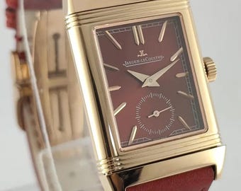 Vintage Jaeger-LeCoultre Reverse Tribute Armbanduhr - Rotes Zifferblatt, manuell / automatisch, luxuriöse Art-Deco-Herrenarmbanduhr, Edelstahl