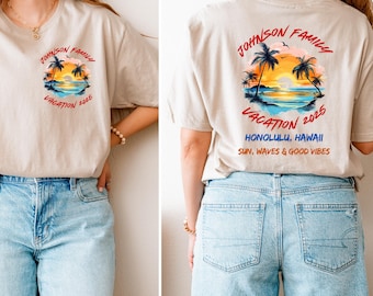 Personalized Family Vacation T-Shirt: Tropical Sunset Beach Trip