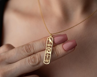 Gepersonaliseerde hiërogliefen cartoucheketting, sterlingzilveren aangepaste naamhanger