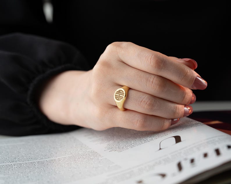 925 Sterling Silver Signet Ring, Custom Initial Monogram, Personalized ...