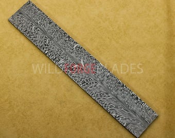 Feather Pattern Damascus Steel Billet – High-Contrast Pattern Welded Bar Stock for Knife Making, Custom Forging Steel Premium Blade Material