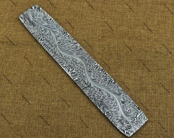 Feather Pattern Damascus Steel Billet – Premium Pattern Welded Bar Stock for Knife Making, Custom Bladesmith Supplies, Forging Material