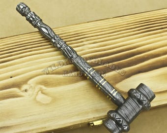 Damascus Steel Hammer - Viking Inspired Handcrafted Mini Hammer, Forged Metal Gift, Blacksmith Tool Art ,Anniversary gift, Halloween