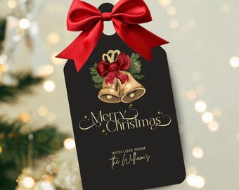 Merry Christmas Printable Gift Tag Template | Christmas Party Favor Tags | Edit in Canva
