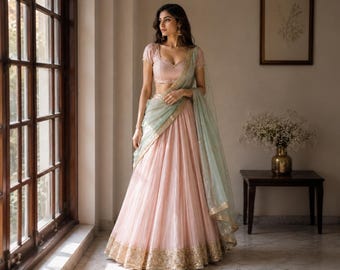 Lehenga Choli Set For Women Or Girls  Pastel Pink Indian Wedding Wear Bridesmaids Lehenga Party Wear Reception Wear Wedding Guest lehenga