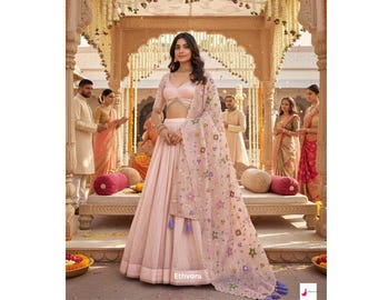 Pink Lehenga Choli: Sequins & Thread Embroidery, Indian Wedding Wear