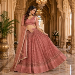 Dusty Rose Pink  lehenga choli  Party Wear bridesmaid lehengas indian wedding guest lehenga Sangeet function wear reception wear custom made