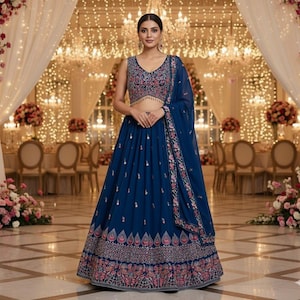 Lehenga Choli Azul para Mujeres o Niñas Lehengas de Boda India Ropa de Fiesta de Novia Ropa de Recepción de Función Festival Lehenga Choli Damas de Honor