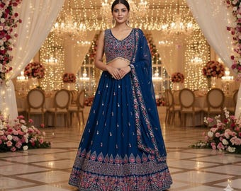 Blue Lehenga Choli For Women Or Girls Indian wedding Lehengas Bridal Party Wear Function Reception Festival Wear lehenga Choli Bridesmaids