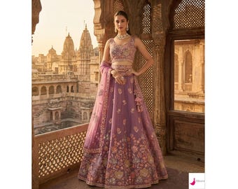 Onion Pink Lehenga Choli: Zari, Sequence, Embroidery Wedding Guest Wear