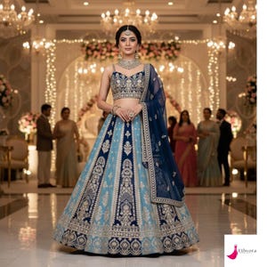Lehenga choli azul cielo para mujer, ropa para invitadas de boda, lehenga choli, lehenga de dama de honor, ropa de fiesta, ropa de recepción para eventos, lehenga chaniya choli