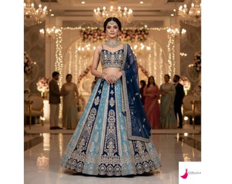 Skyblue lehenga choli for women wedding guest wear lehenga choli bridesmaid lehenga party wear function reception wear lehenga chaniya choli