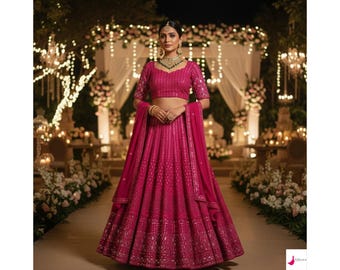 Pink Lehenga Choli For Women Indian wedding wear lehengas bridesmaids lehenga choli wedding guest wear chaniya choli reception party wear