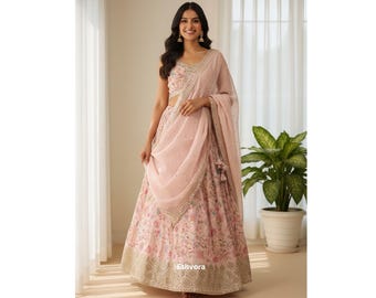 Pastel Pink embroidered  Lehenga Choli For Women Indian Wedding Wear Lehenga Bridesmaid Party Wear Function Wear Lehenga Choli Indian Outfit